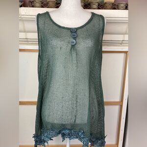 Pretty Angel Sage Mesh Tunic w/gorgeous lace trim and subtle sparkle NWOT